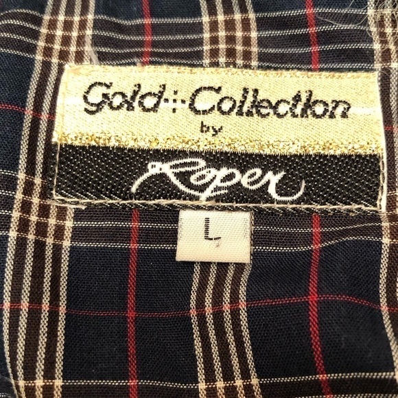Roper Gold Collection Blue White Red Plaid Pearl Snap Button Mens Shirt Large - Picture 9 of 16